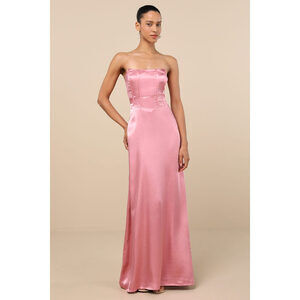 Lulus Extraordinary Presence Pink Satin Strapless Maxi Dress - Size S